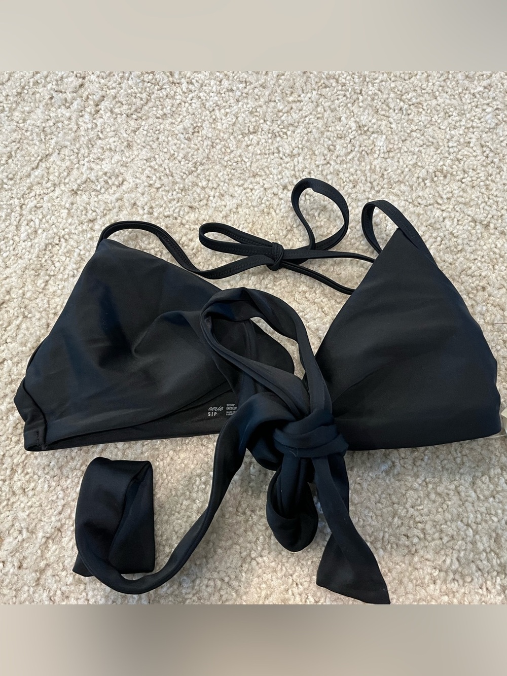 Aerie Black Triangle Tie-Front Bikini Top NWT